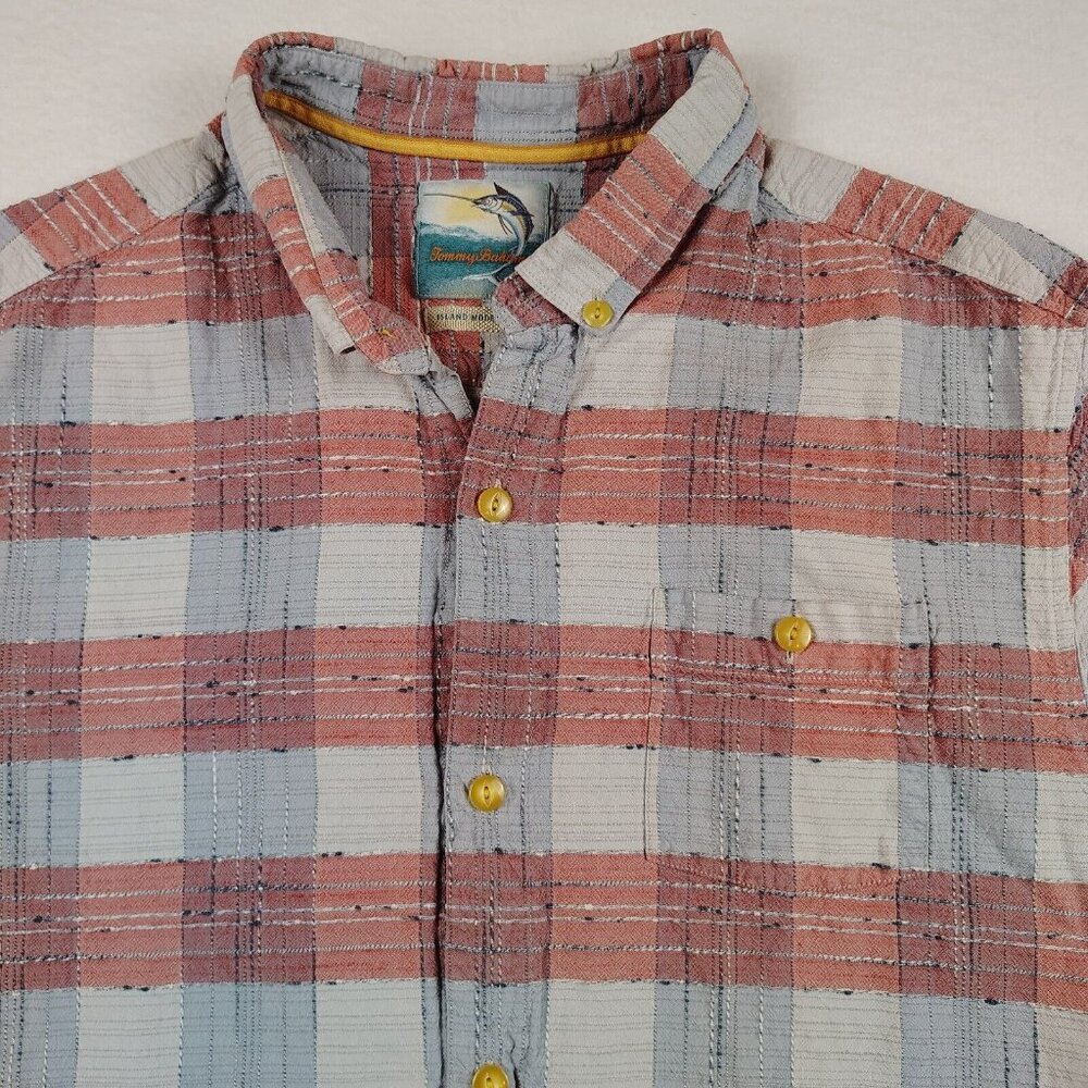 Tommy Bahama Red Blue Plaid Silk Button Up Shirt Island Modern Fit Sz Large - Picture 3 of 11